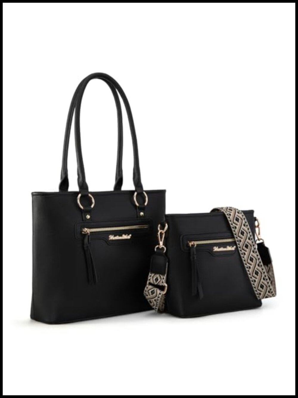 Vegan Leather Tote and Crossbody Set with Guitar Strap for Women